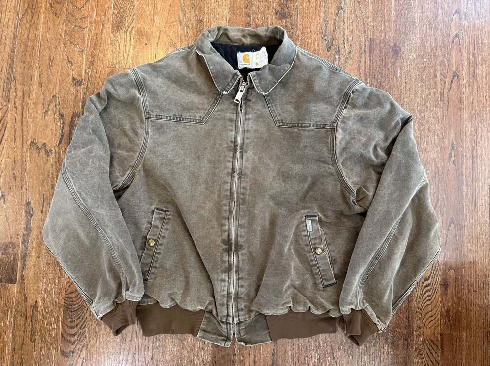 Vintage 1993 Carhartt JQ1642 Quilt Lined Santa Fe Bark Brown Bomber Jacket Sz XL